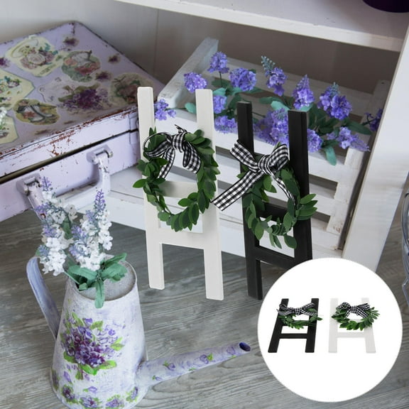 2pcs Decorative Wood Frame Farmhouse Ladder Sign Jewelry Stand Mini Wooden Step Ladder Office Rustic Decor Photo Booth Display