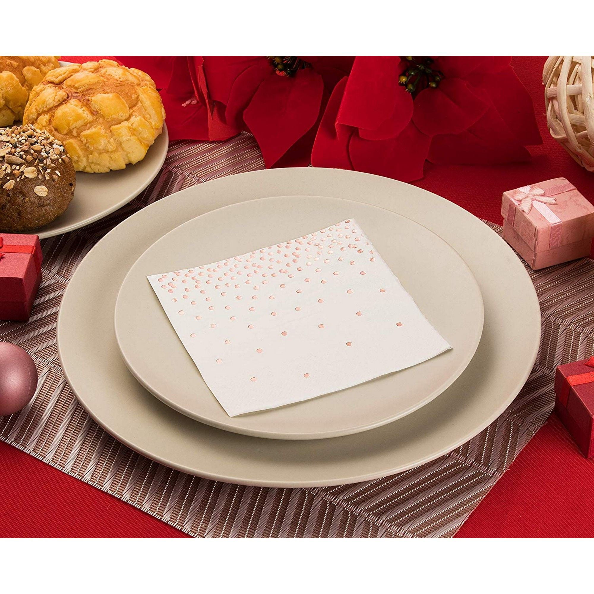 Rose Gold Cocktail Napkins - 100-Pack Disposable Napkins with Rose Gold Foil Polka Dot Confetti ...