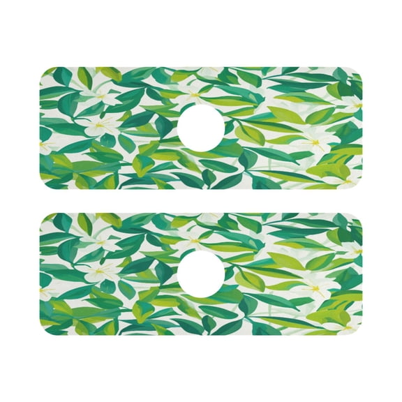 Green Leafy and Flowers Quick Dry Silicone Algae Faucet Pad 14.7x5.4in 2 Pack Absorbent Mat for Kitchen Sink, Bathroom Countertop