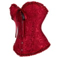 thumbnail image 5 of TEVEQ Corset Tops for Women Strapless 2025 Trendy Women's Corset Top Bustier Plus Size Women's Overbust Satin Floral Trim Women Bustier Corset Top Red M, 5 of 5