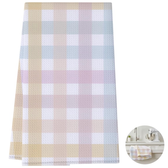 Hand Towels Set of 2, Colorful Plaid Kitchen Towel Decorative Set with Weave Texture, 15.75 x 23.62 in Absorbent Dish Towels for Kitchen Decorative
