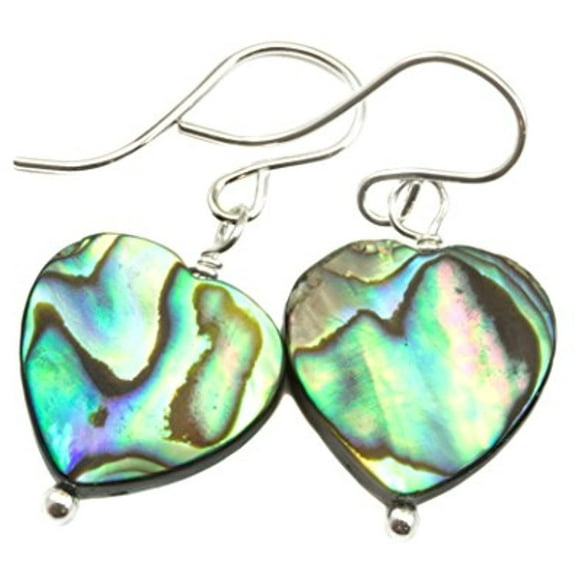 Sterling Silver Abalone Mother of Pearl Shell Earrings Heart Shaped Double Sided MOP Drops Designed for Adult Women