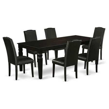 Kingfisher Lane 7-piece Wood Dining Set with Leather Seat in Black