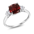 thumbnail image 3 of Gem Stone King 10K White Gold Red Garnet and White Moissanite 3 Stone Engagement Ring for Women (2.11 Cttw, Cushion 7MM, Gemstone January Birthstone, Size 7.5), 3 of 6