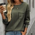 thumbnail image 2 of Htigea Long Sleeve Shirts for Women Casual Crew Neck Knit Ribbed Pullover Loose Cozy Fall Tops with Pocket Army Green M, 2 of 7