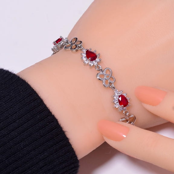 Red Garnet & Cubic Zirconia 925 Sterling Silver Tennis Bracelet 7.99" B973573713, Birthday Gift, Christmas Gift, New Year Sale