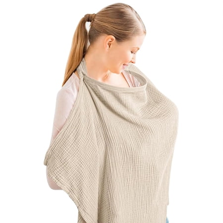 Muslin Nursing Cover for Baby Breastfeeding, Breathable 100% Cotton Breastfeeding Cover with Rigid Hoop for Mother Nursing Apron, (Summer Wheat)