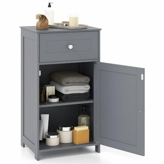 GLACER Bathroom Floor Cabinet, Single Door Side Storage Cabinet with Drawer, Wooden Storage Organizer for Bathroom, Living Room, Entryway, 17 x 13.5 x 30.5 inches (Grey)