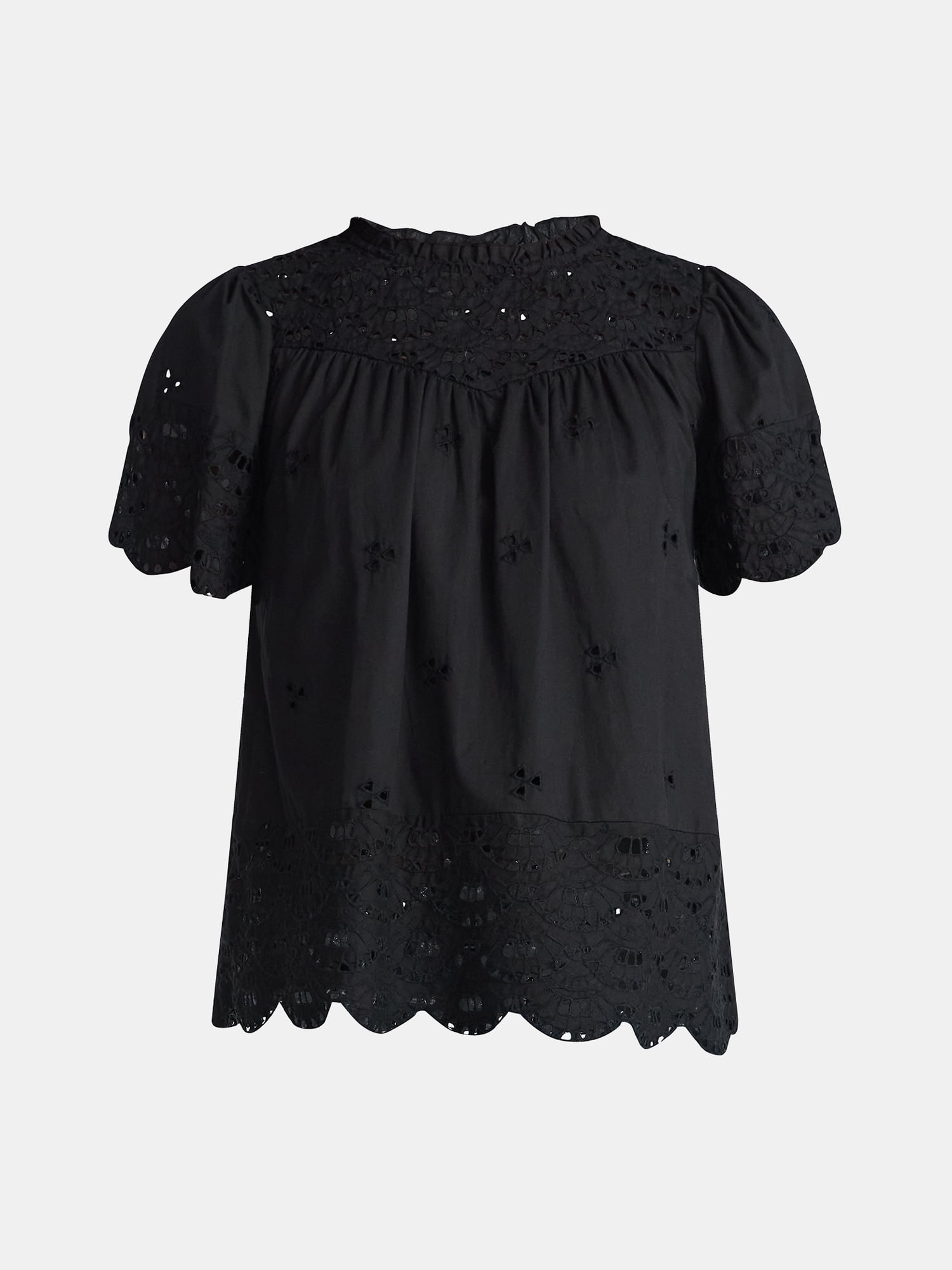 Time and Tru Women's Cotton Eyelet Top with Short Sleeves, Sizes XS-XXXL