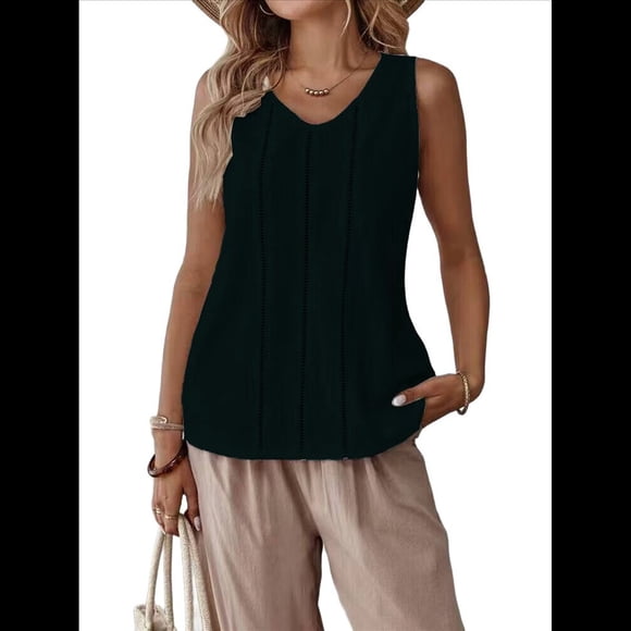 Camisetas de Sin Mangas para Mujer, Blusas Informales Holgadas con Cuello en V, Blusas Tipo Túnica, Color Negro, Talla XL