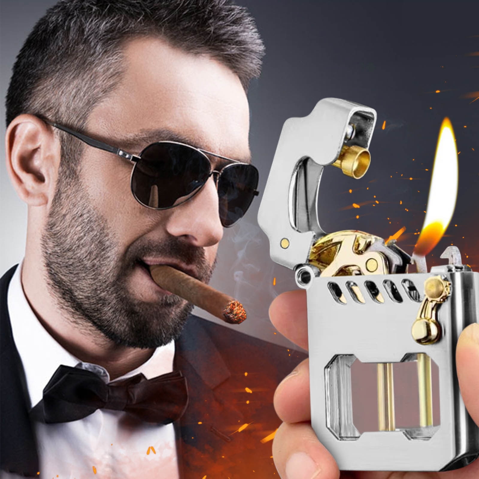 Uscallm One Button Ejection Transparent Lighter, One-button Ejection Cyberpunk Lighter, Transparent Chamber Rocker Mechanism, Futuristic Gadget For Smoking Accessories