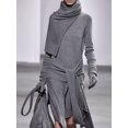 thumbnail image 4 of Vestido midi asimétrico con cuello vuelto y dobladillo irregular para mujer, estilo vintage, informal, de manga larga y cuello alto, para otoño de 2024, 4 of 4