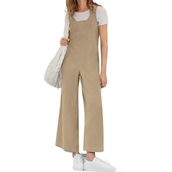 Sleeveless Scoop Neckline Solid Casual Loose Long Jumpsuit with Pocket