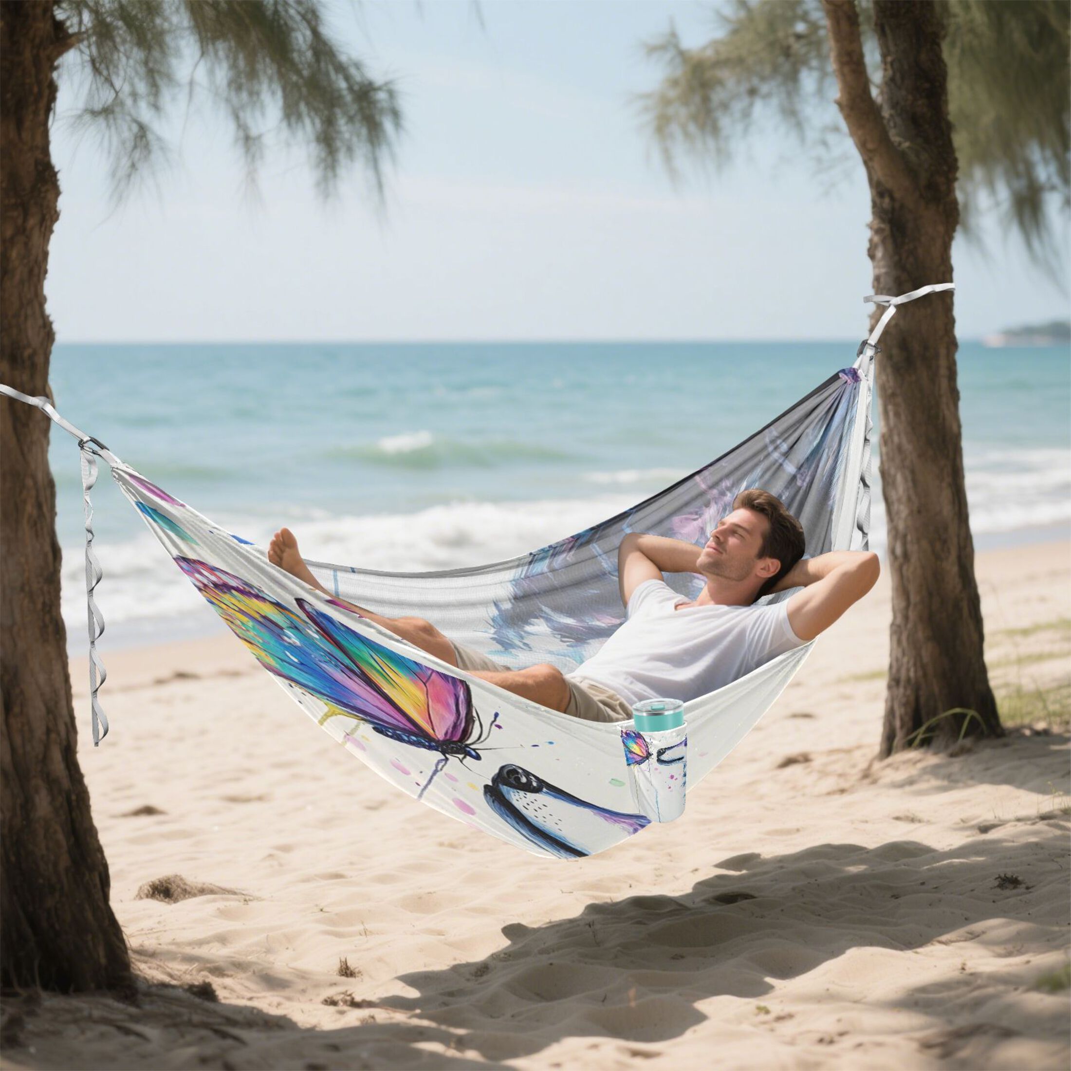 Hammock Camping Hammock Nylon Portable Hammock Travel Camping Hammock Wolf and Colorful Butterflies