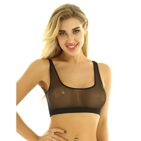 

YiZYiF Womens Mesh See Through Bra Top Slim Fit Vest Lingerie