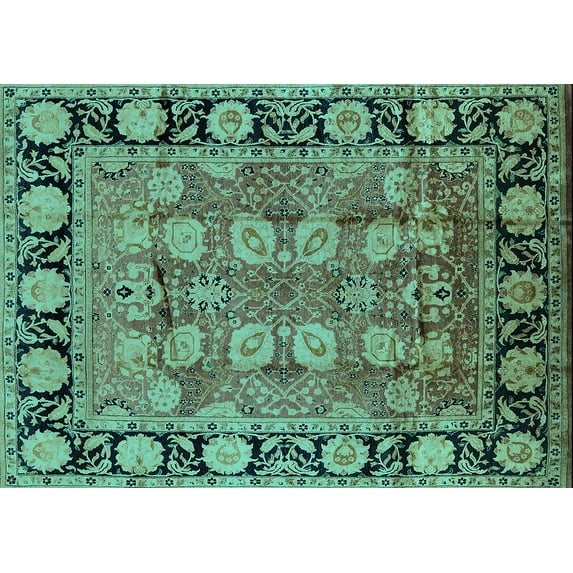 Ahgly Company Indoor Rectangle Oriental Turquoise Blue Industrial Area Rugs, 2' x 4'
