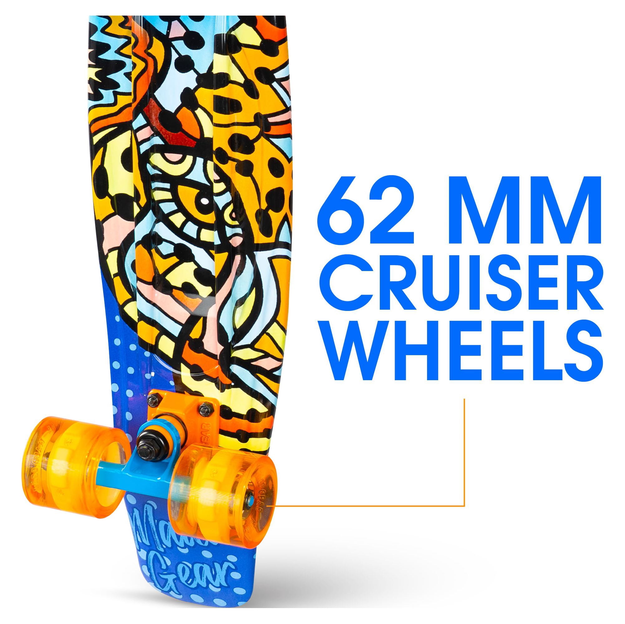 Madd Gear 22" Retro Beginner Skateboard Mini Cruiser- 62 mm Wheels Beginner Penny Style Board