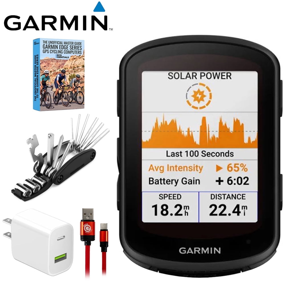 Garmin Edge 840 Solar, Compact GPS Cycling Computer, Device Only 010-02695-20 Bundle with Deco Essentials 6ft Braided Type-C Cable, Charger, 16-in-1 Bike Repair Tool Kit and Deco Gear Master Guide