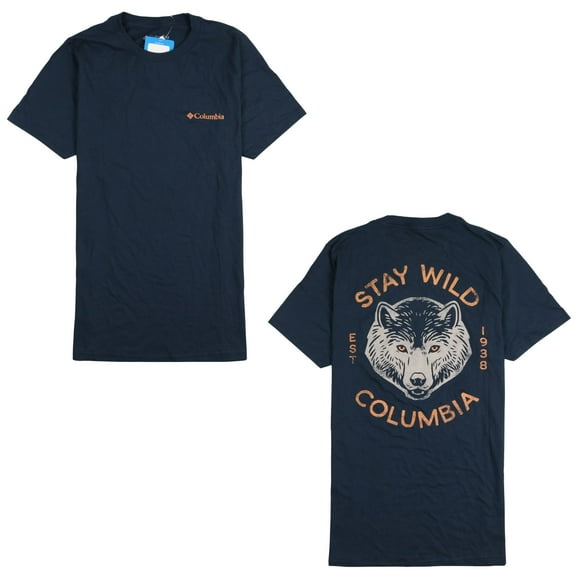 Columbia Men's Stay Wild T-Shirt Small Navy Blue Wolf