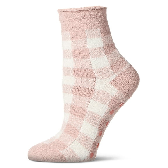 MeMoi Women's Gingham Plaid Roll Top SuperSoft Cozy Crew Sock - Womens - Female, 9-11, Rose