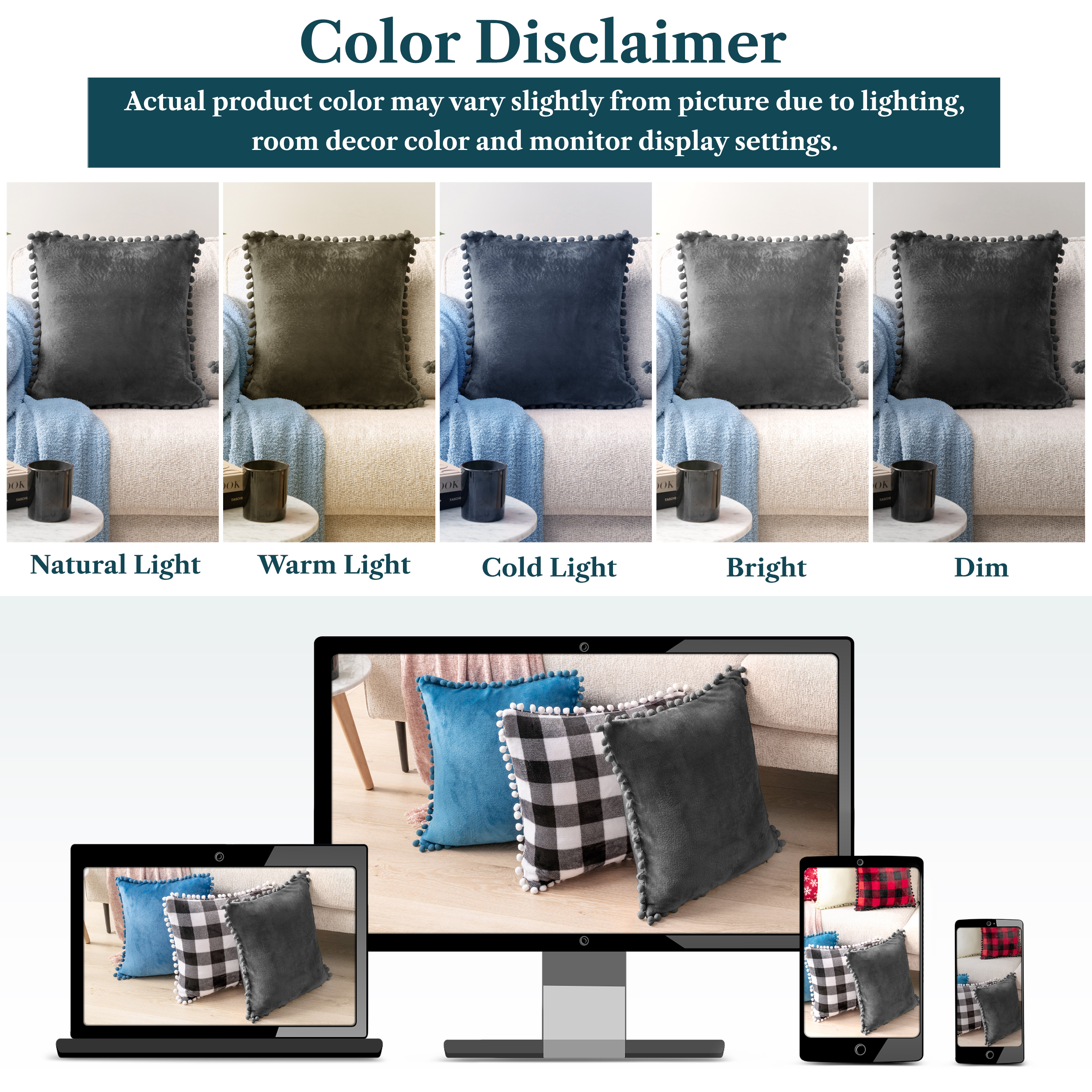 Pavilia Pom Pom Throw Pillow Covers Set of 2, Gray photo 6