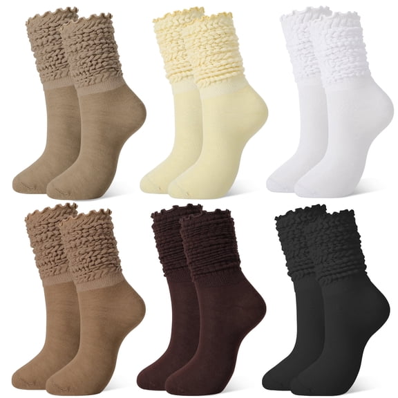 Bocaoying 6 Pairs Slouch Socks for Women Size 6-10, Knee High Socks with Ruffle Cuff - Cotton Scrunch Socks, Soft & Breathable Long Socks for Women