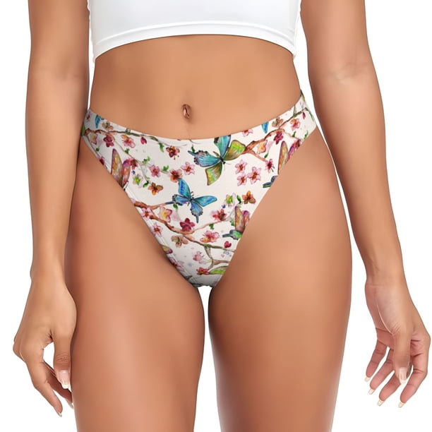 Fotbe Floral With Butterflies Tanga Sin Costuras para Mujer con Estampado – Panties Invisibles, Transpirables y Cómodos para Uso Diario-X-Small