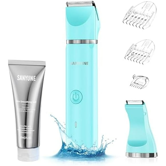 YJJSKEJI Bikini Trimmer for Women, 2 in 1 Electric Women Pubic Hair Trimmer, Portable Ladies Shaver with 2 Trimmer Heads Waterproof Wet and Dry Use Includes 2 Oz Skin Smoothing Shaving Gel