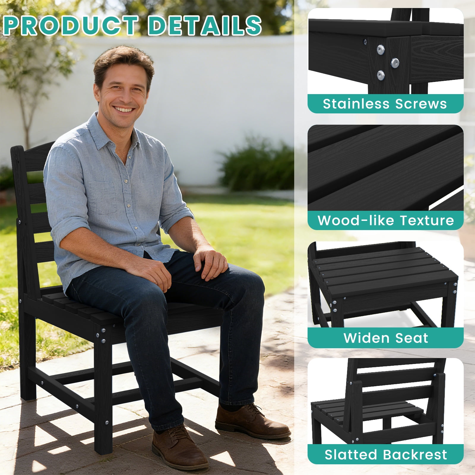 LOYALICE 7 PC Outdoor Patio Furniture Set, Patio Dining Sets, 6 Chairs and 1 Table, Black