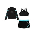 thumbnail image 4 of Hansber Kids Girls 3Pcs Yoga Workout Running Outfits Long Sleeve Zipper Jacket U Neck Tank Top and Black&Blue Green 12, 4 of 5