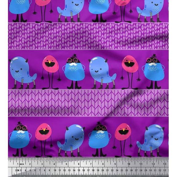 Soimoi Purple Cotton Voile Fabric Monster Cartoon Print Fabric by the Yard 42 Inch Wide