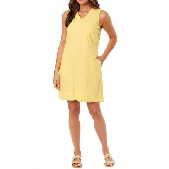 Briggs Ladies' Ruffle V-Neck Linen Blend Dress, Yellow XS