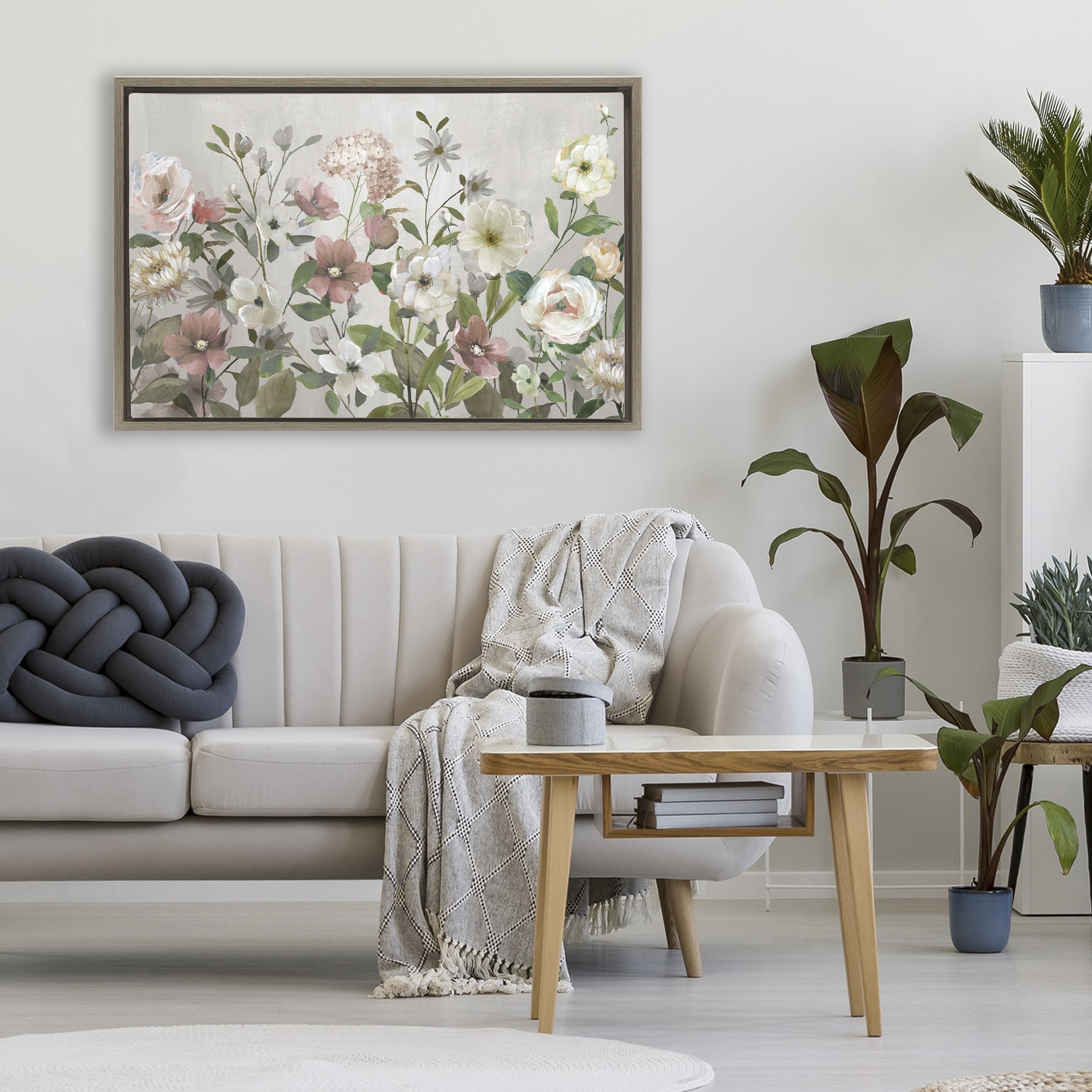 Stupell Industries Garden Meadow Arrangement Brown Framed Floater Canvas Wall Art, design by Nan