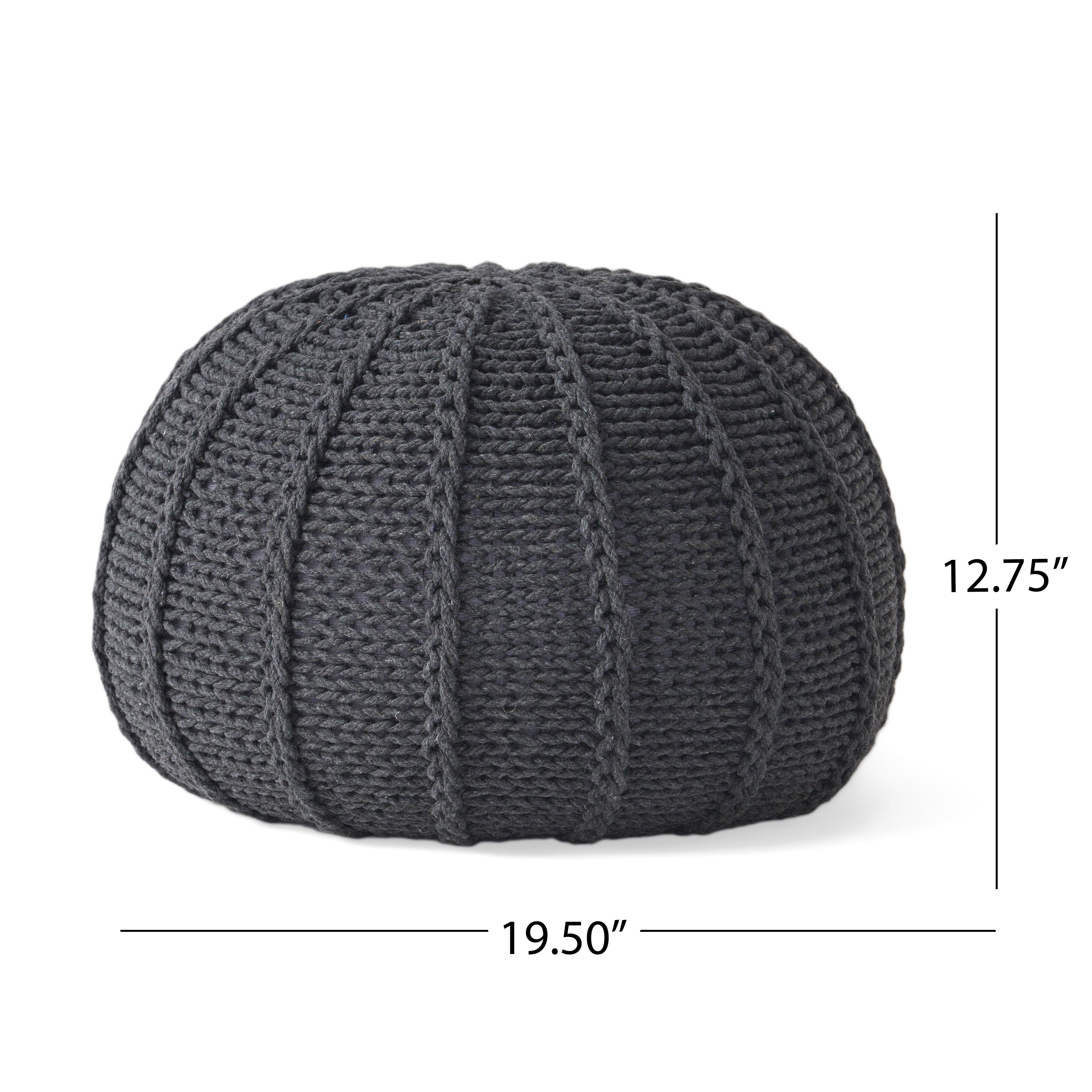 Noble House Cody Knitted Cotton Pouf, Dark Grey