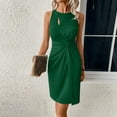 thumbnail image 4 of Womens Short Dresses Summer Casual Daily Sleeveless Crew Neck Solid Color Hollow Tank Dresses with Button Green S, 4 of 9