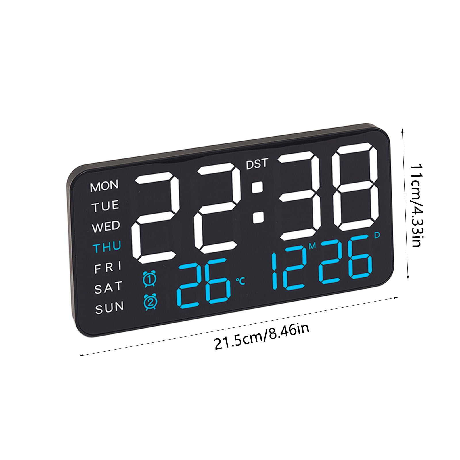 Digital Wall Clock Battery Operated, Desk Clocks with Temperature, Humidity and Date, Large Display Digital Calendar Alarm Clock for Living Room Classroom, Bedroom, Office, Auto DST