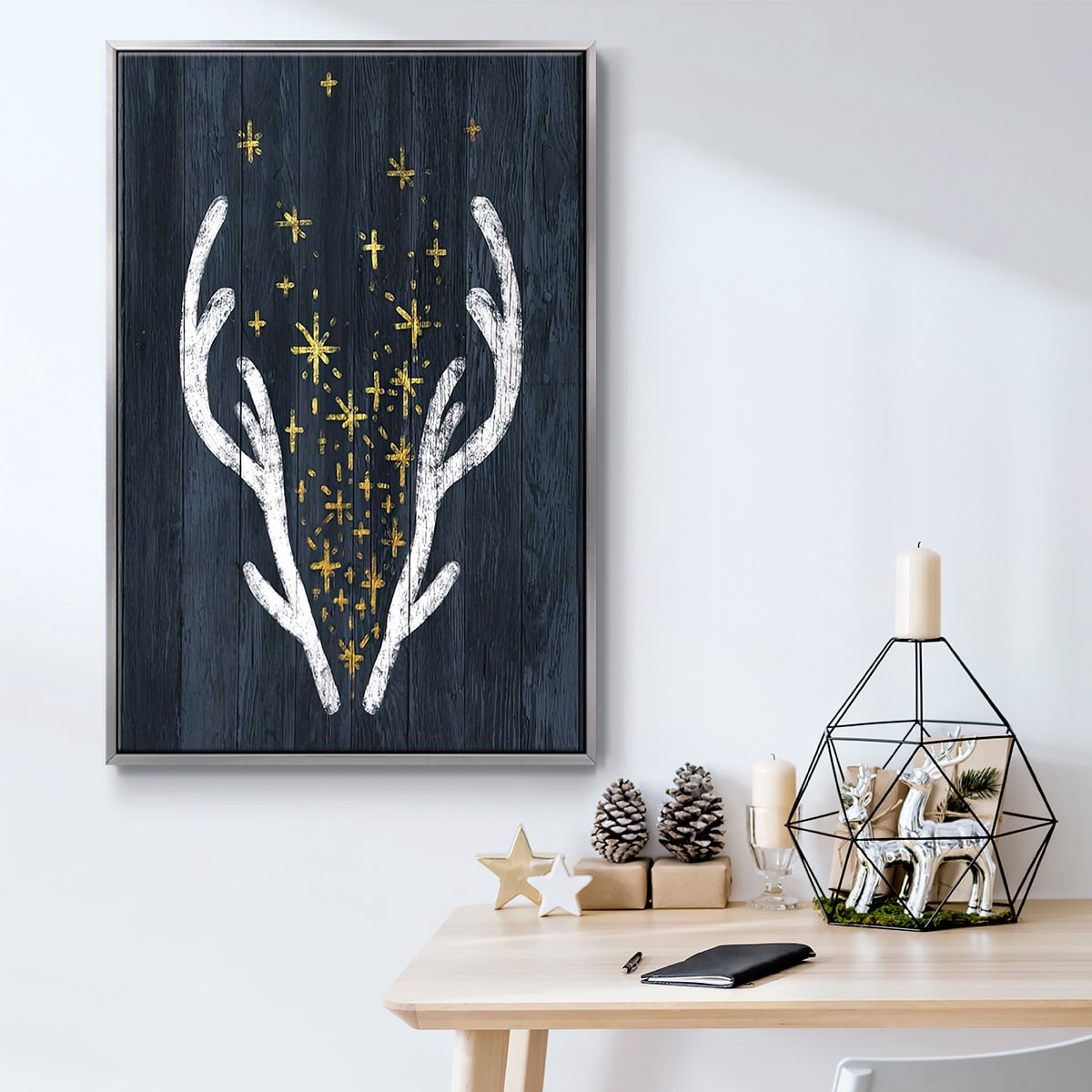 Antlers & Magic - Framed Gallery Wrapped Holiday Canvas - 25 x 37 - Silver Frame