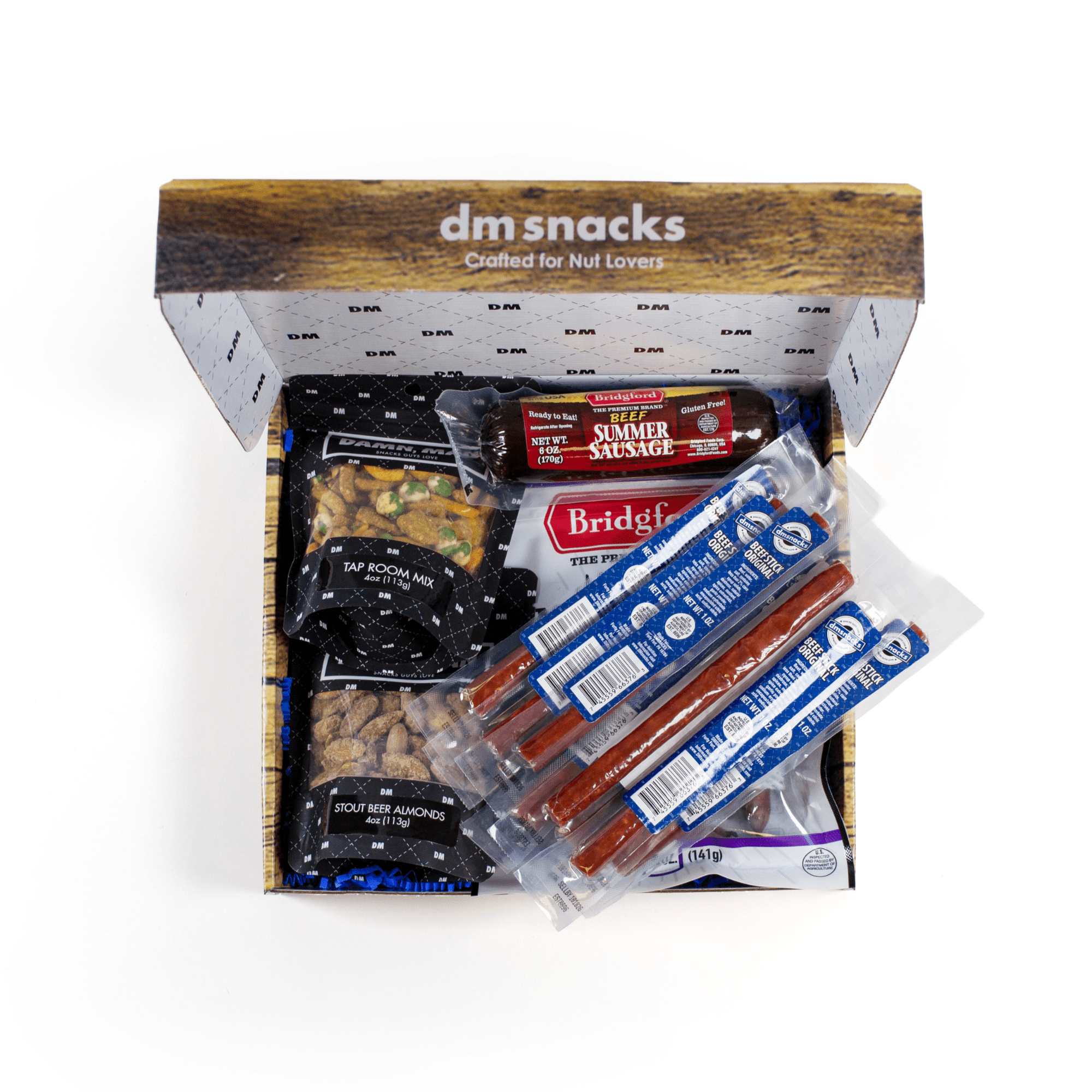 Damn Man Deluxe Beef & Brews Snack Box - 12 Pc Gourmet Gift - Meat Stick & Nuts