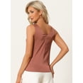 thumbnail image 3 of DARING DIVA Women's Satin Tank Top Silky Basic V Neck Sleeveless Blouse M Brick Red, 3 of 6