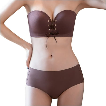 

Mrat Push Up Bras Comfort Fit Wirefree Bra Front Lacing Non-slip Strip Strapless Underwear Gathering Wipe Chest Type Anti-slip Traceless Bra Ladies Suit Wireless Full-Coverage Bra