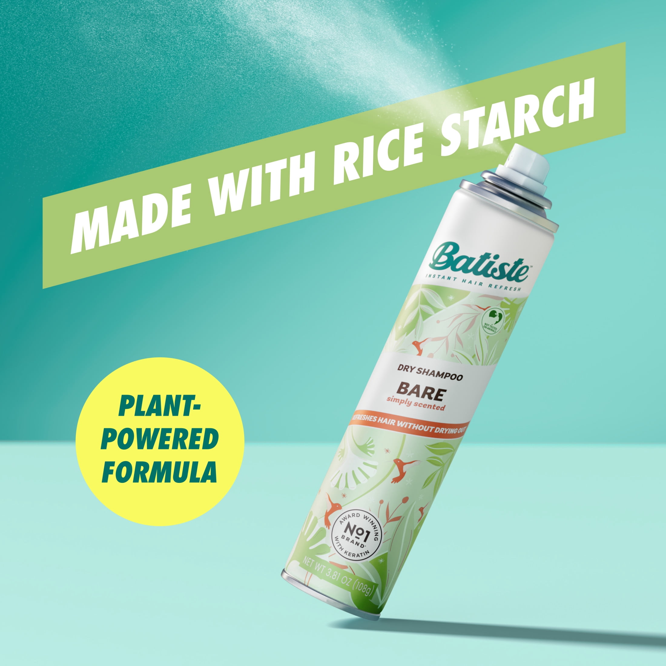 (2 pack) Batiste Bare Dry Shampoo, Absorbs Oil & Grease, Barely Scented, 5.71 oz