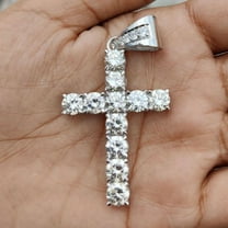 Real 3.30 Ct Round Cut Simulated Diamond Cross Pendant In 14K White Gold Plated
