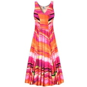 Large Petite Womens Dress Orange Spring Song Designer Print Sleeveless Low V-Neck Princess Cut