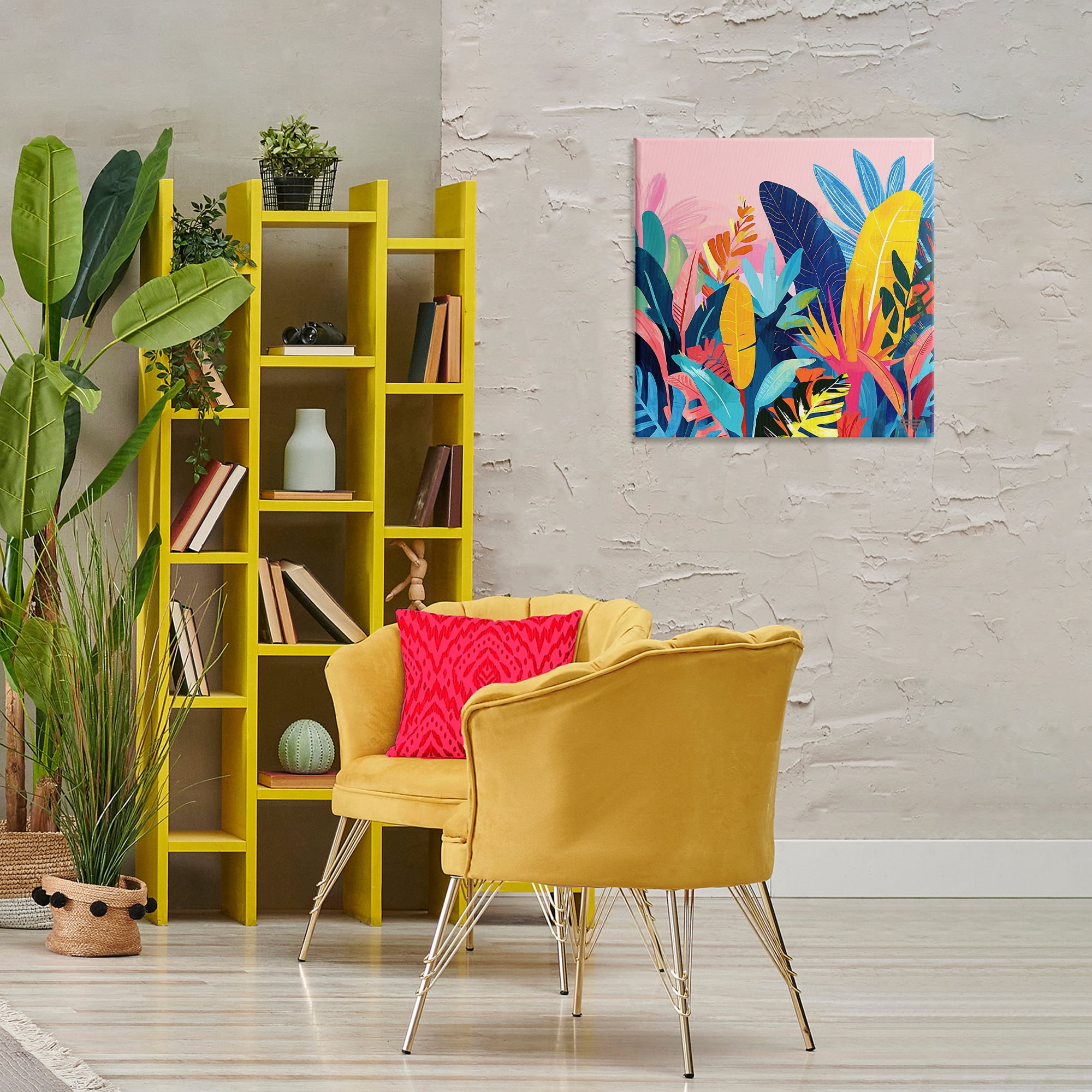 Stupell Industries Bold Tropical Jungle Leaves Botanical & Floral Painting Gallery Wrapped Canvas Art Print Wall Art, 24 x 24
