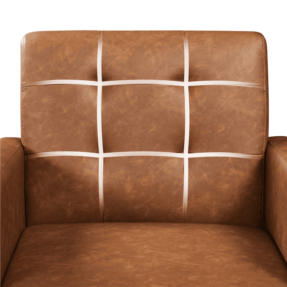 Alden Design Mid Century Modern Faux Leather Accent Chair with Solid Wood Legs, Set of 2, Retro Brown