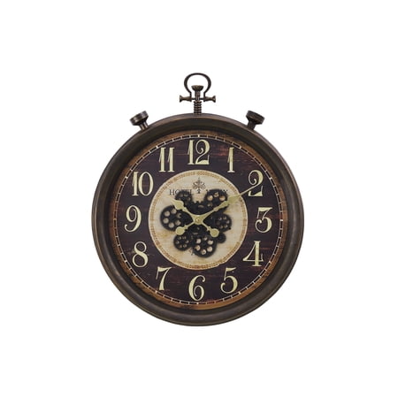24 Large Vintage Stopwatch-Style Wall Clock, Industrial Steampunk Moving Gears Wall Clock, Silent Non-Ticking Large Retro Wall Clock with Bronze Finish for Living Room, Office, Farmhouse Decor