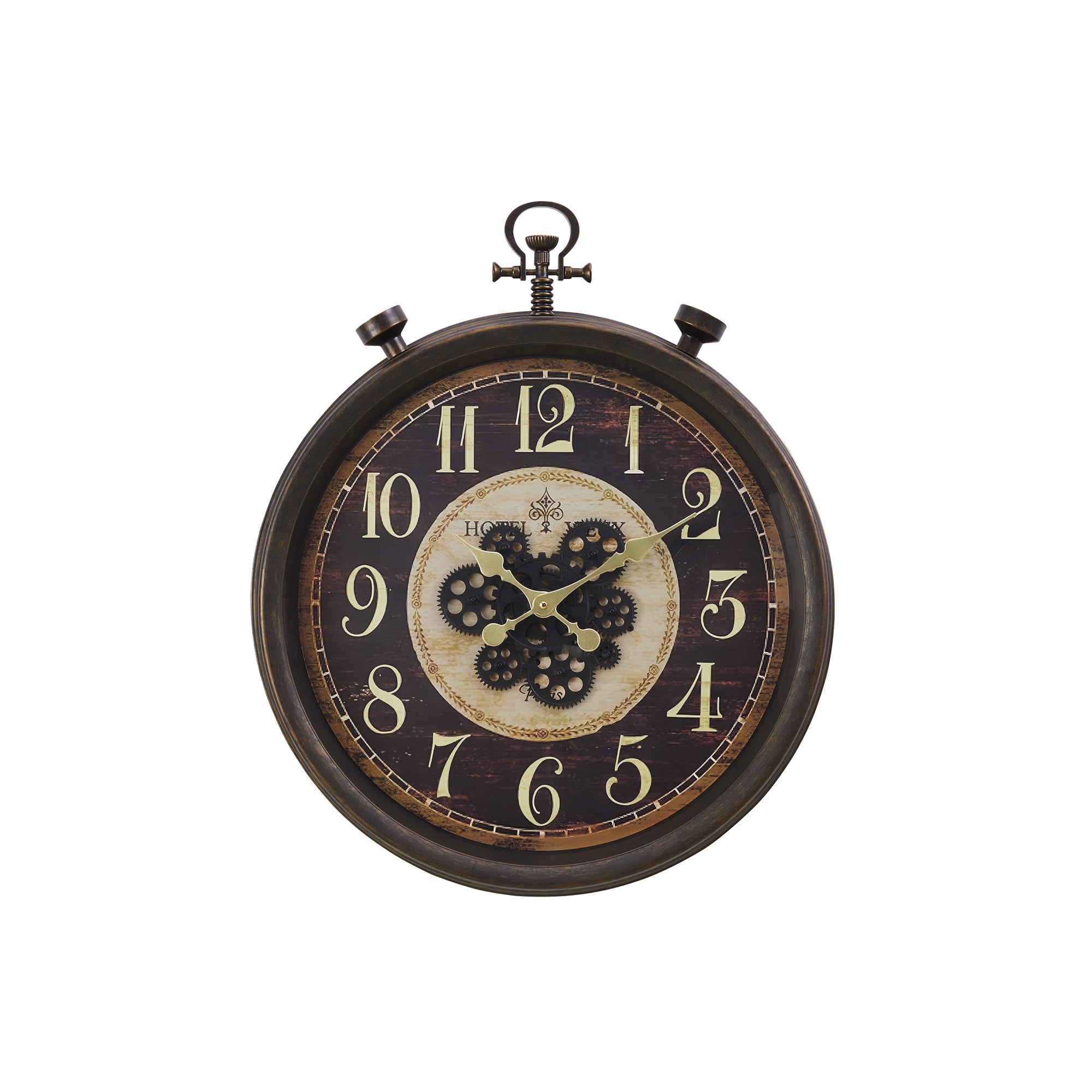 24 Large Vintage Stopwatch-Style Wall Clock, Industrial Steampunk Moving Gears Wall Clock, Silent Non-Ticking Large Retro Wall Clock with Bronze Finish for Living Room, Office, Farmhouse Decor