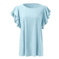 thumbnail image 6 of Tittly T Shirts for Women Basic Tees Women's Summer Top V Neck Ruffle Short Sleeve Casual Loose Tee T Shirts Tshirts Shirts Womens Tops Blue S, 6 of 6