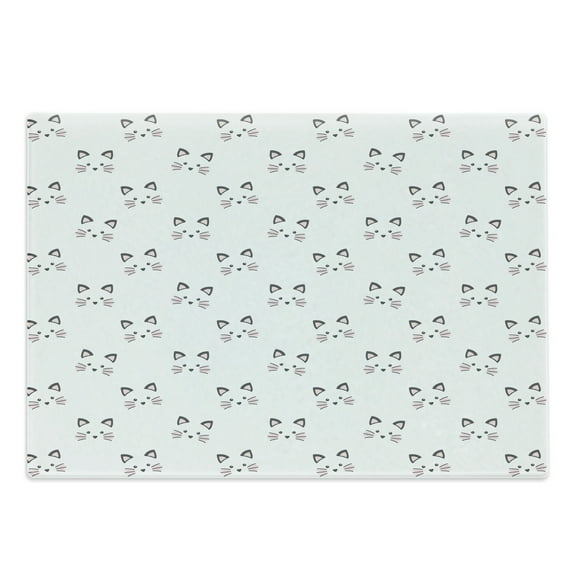 Kitten Cutting Board, Sketching of a Blushing Cat Face Features Cartoon Style Hand Drawn Cat Whiskers, Decorative Tempered Glass Cutting and Serving Board, Large Size, Grey Pale Pink, by Ambesonne
