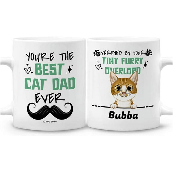 Personalized Funny Cat Mug Happy Father's Day Human Servant Your Tiny Furry Overlord Mug Gifts For Cat Lover Cat Dad Pet Lovers Gifts Birthday Christmas Father's Day 11oz 15oz Coffee Mug